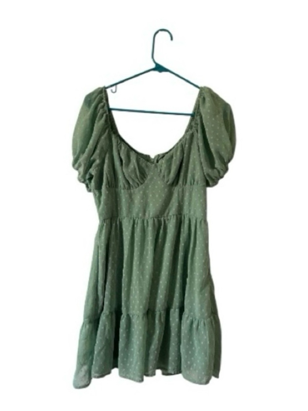 Trixxi Sage Green Puff Sleeve Swiss Dot Mini Dress M Cottagecore Summer